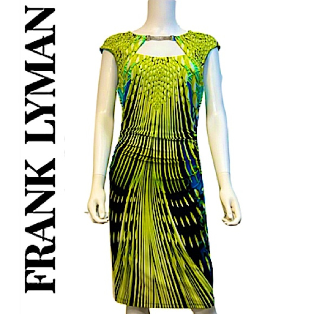 Frank Lyman. EUC. Stunning cap sleeve midi dress.Yellow/blue/green multi color.8